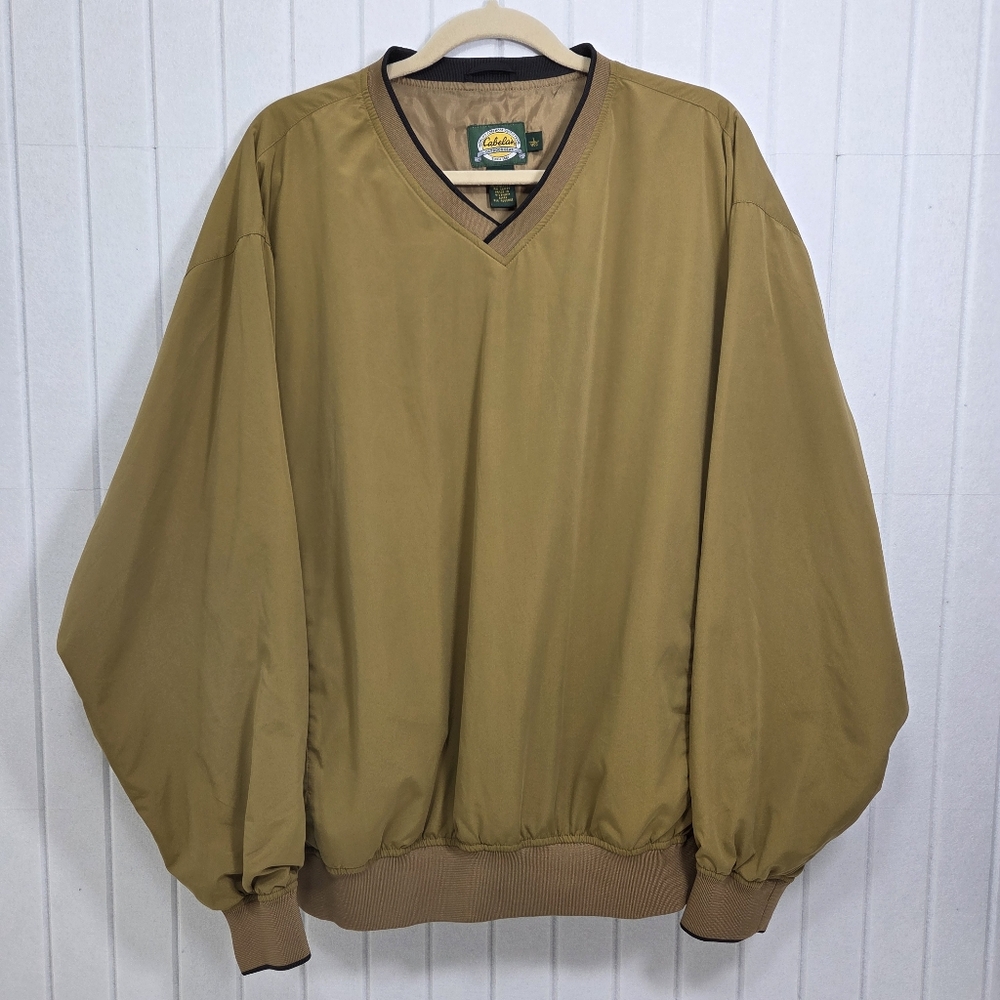 Cabela's Men's Outdoor Gear Pull-Over V-Neck Windbreaker Tan and Green Jacket L